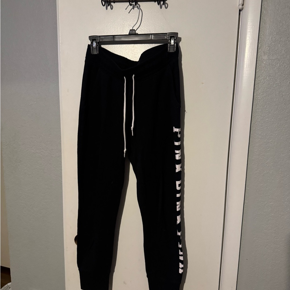 PINK Victoria's Secret Black Joggers with White Side Logo